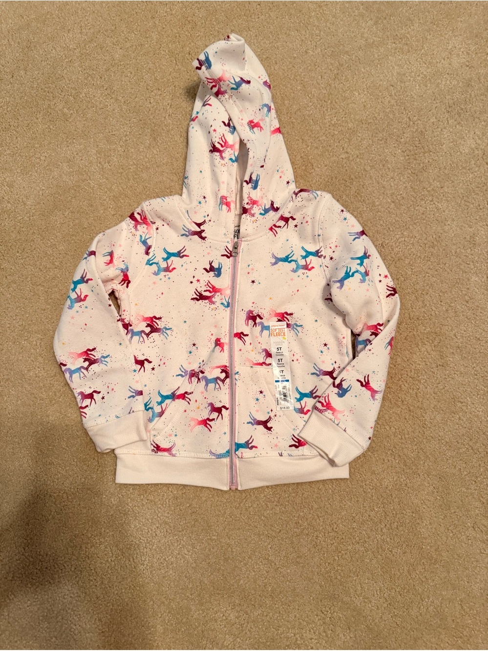 jumping beans White Zip Hoodie with Pink & Blue Unicorns